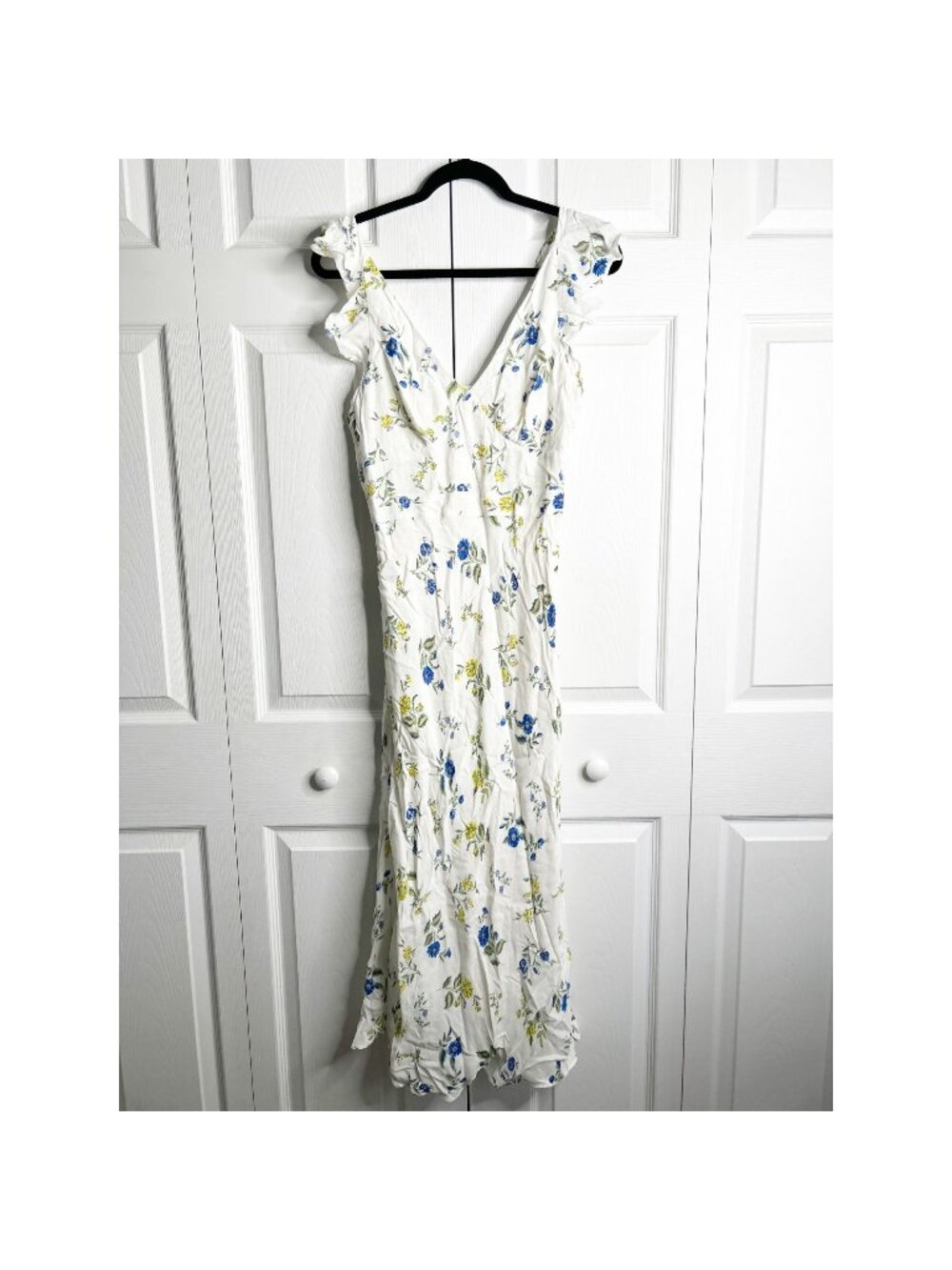 Jason Wu Collective White Floral Ruffle V-Neck Midi Dress Women's Size 6
